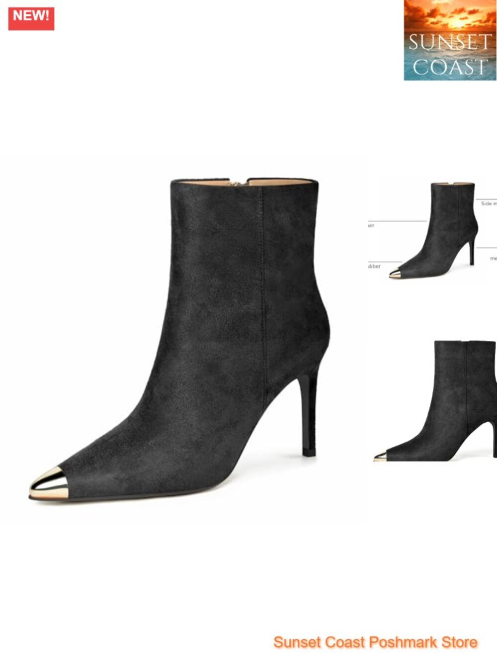 Kitten Heel Ankle Boots Pointed Metal Toe Suede Zip Booties